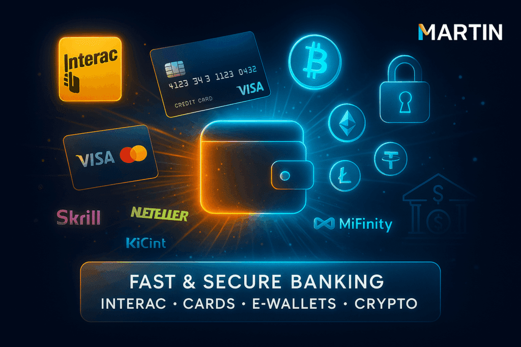 Martin Casino Canada banking options with Interac, Visa, Mastercard, e-wallets, and cryptocurrency for fast secure payments